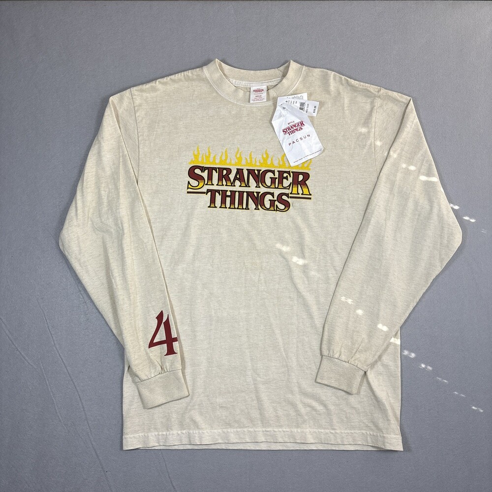 Stranger Things x PacSun Long Sleeve Flame Logo T-Shirt – Beige M – NWT